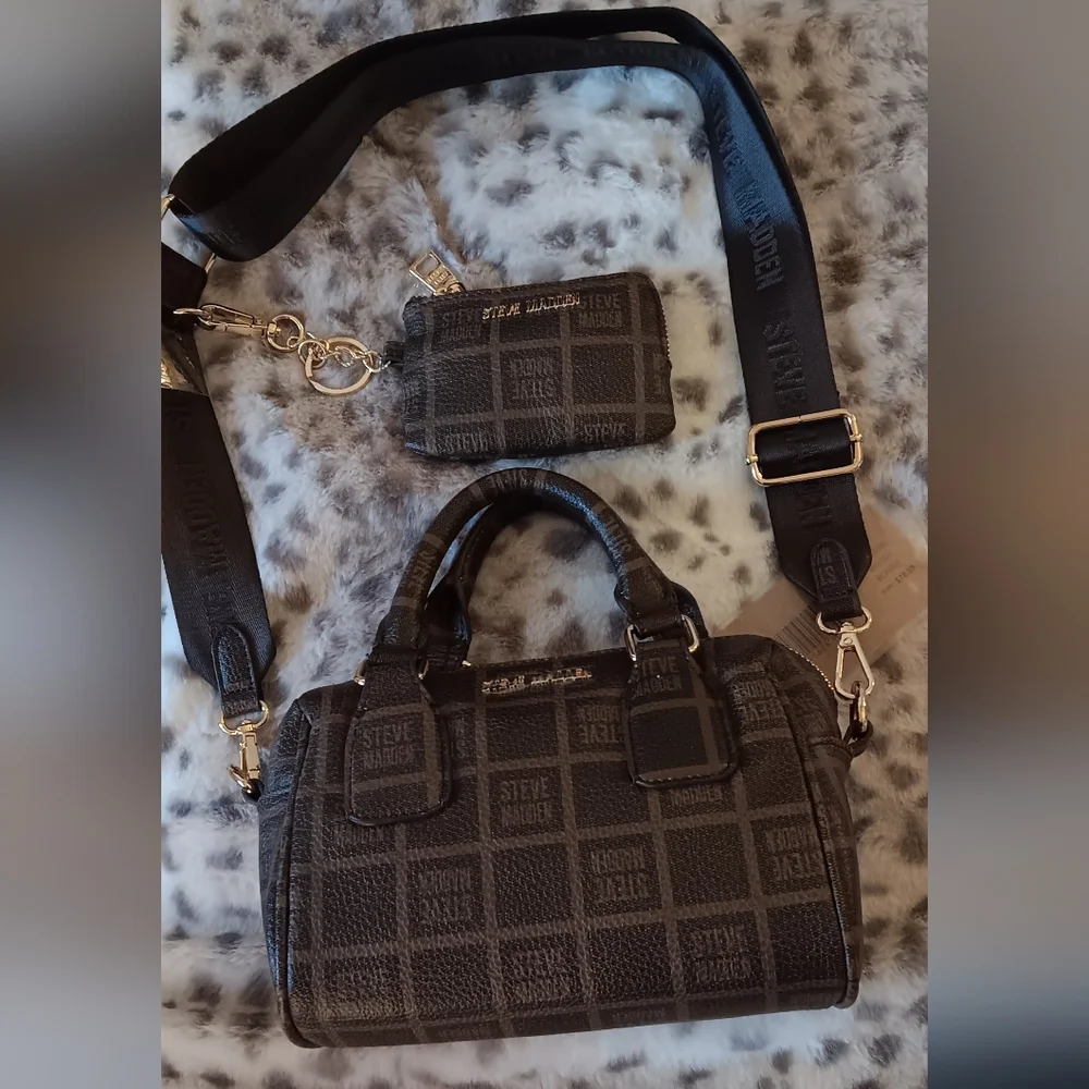 Steve Madden BCasey Brown Crossbody Satchel Bag With Matching Coin Purse - Picture 2 of 8